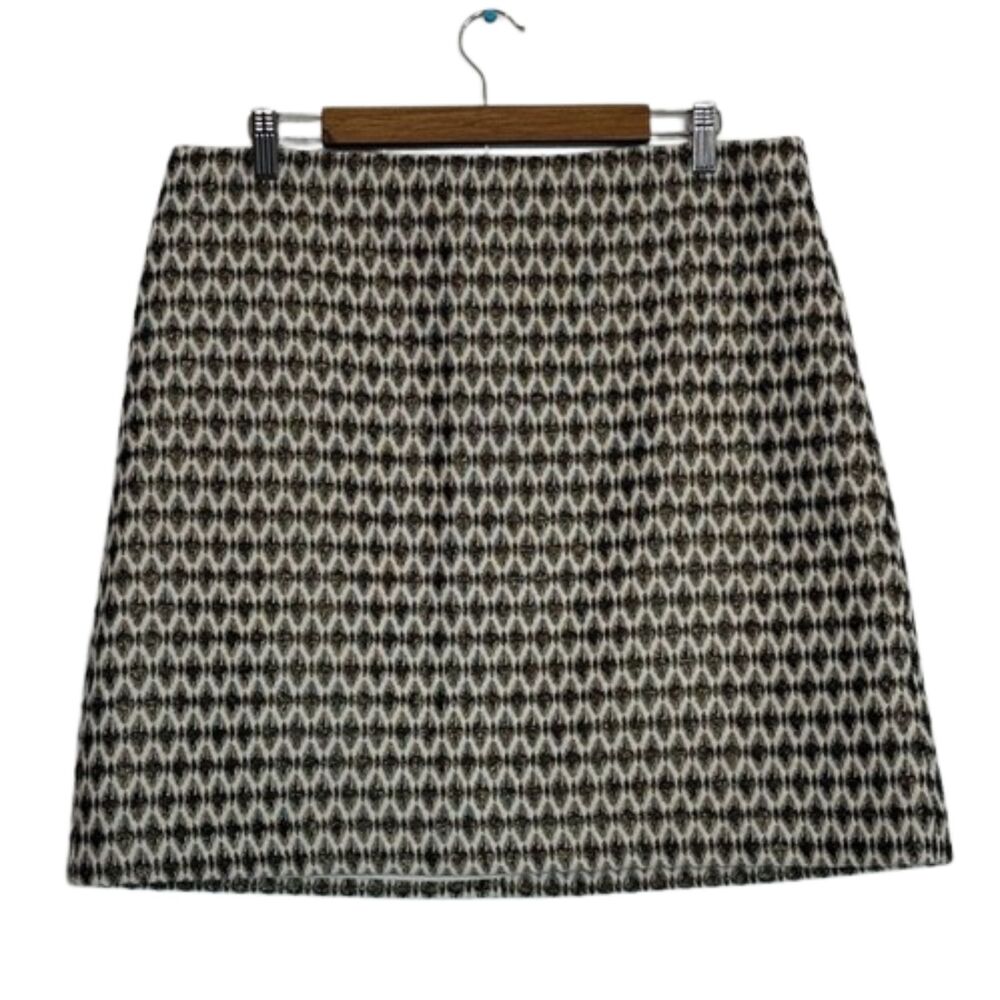 LOFT Geometric Tweed Skirt Womens 14 Metallic Office Career Zip Preppy Black